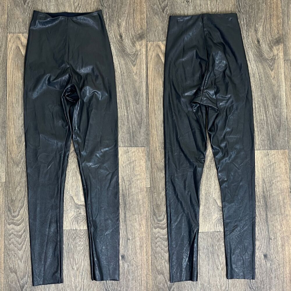 COMMANDO Women's Size S Black Faux Leather Leggings Pull On Pants High Rise